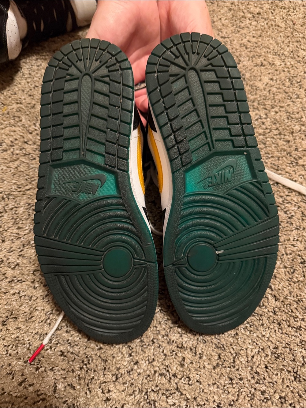 Nike High Top Athletic Sneakers in Dark Green, White and Yellow
